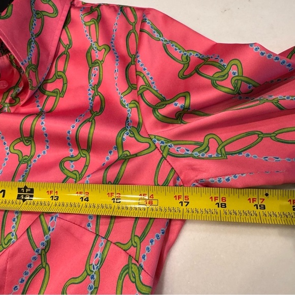 Hawes & Curtis Fitted Shirt Top Women UK 8 US S Button Up Chain link Print Pink - Picture 4 of 9